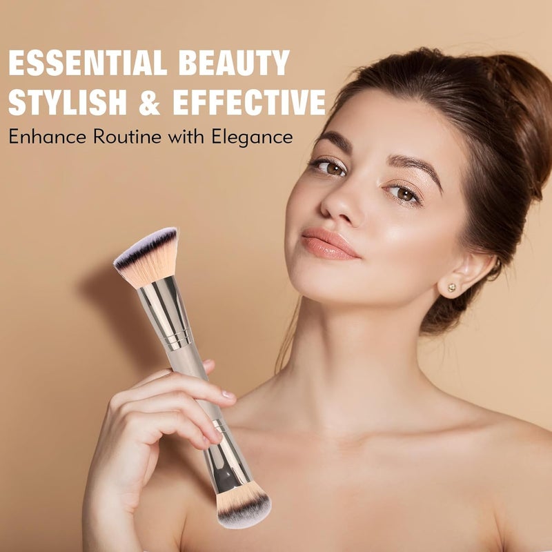 dpolla Foundation Makeup Brushes, 2Pcs Premium Dual-Ended Makeup Brush (Foundation, Powder, Blush & Contour Brushes) for Buffing Liquid, Cream, Powder, Blending Face Brush, Fit for Home, Travel & Gifting - Image 2